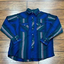 Vintage 90s Wrangler Pearl Snap Plaid Flannel Shirt Mens L Western Cowboy Ranch