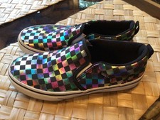 VANS Iridescent Checkerboard Slip-On Skate Shoes US Missy Sz5 EUC Womens Kids