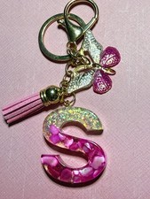 Handmade Resin Initial Keychain Letter S Pink Personalized Gift