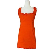 NEW J. Crew Size 2 Orange Ruffle Trim Sleeveless Square Neck Summer Mini Dress