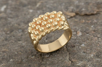 Gelbgold Keeper Ring Herren 4-reihig massiv schwer 9 Karat gepunzt British made
