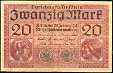 GERMANY BANKNOTE 20 Mark Darlehnskassen 1918 Weimar Republic CIRC