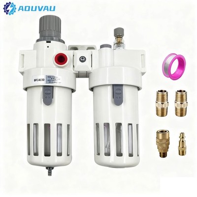 1/2'' NPT Compressed Air Filter Regulator Lubricator Combo, Semi-Auto Drain