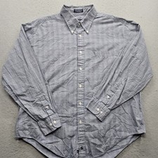 Nautica Men's Button Down Shirt Size 17 Blue Checkered Long Sleeve