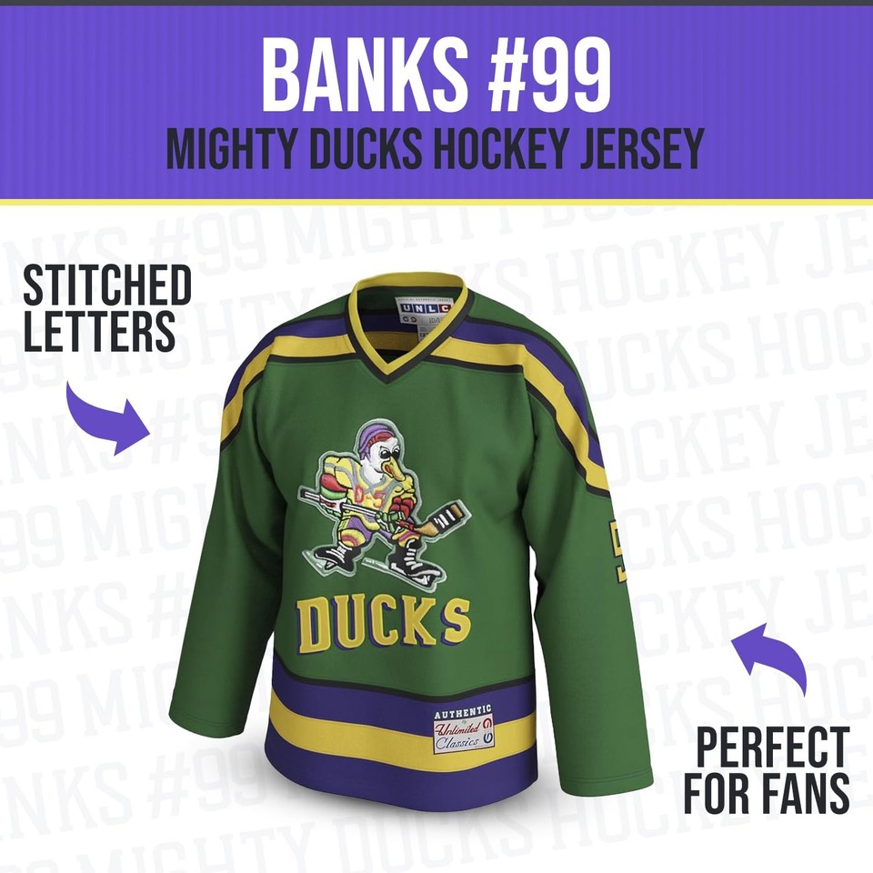 Banks 99 Mighty Ducks Hockey Jersey Stitched Letters & Numbers