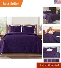 Stylish King Quilt Set in Purple - Lightweight Geometric Design for Modern Homes