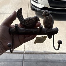 Bird Branch Decorative Wall Hook Metal Double Hanger Vintage Retro Brown
