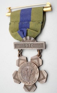 Pre-WWI 1910 MVM Massachusetts Volunteer Militia Marksman Badge by Hayes Bros.