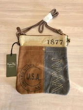 Myra Bag Fanatical Crossbody S-5198 – Patchwork Canvas & Leather, 9x11", Rustic