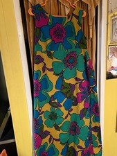 Aloha Authentic Hawaiian Originals Barkcloth Maxi Dress Floral Size Abstract 42