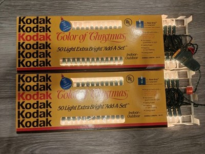 2 Vintage Kodak Christmas String Lights 50 Count Clear Add-A-Set Indoor Outdoor