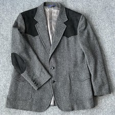 Pendleton Wool Western Sport Coat Blazer Elbow Patches Herringbone Mens