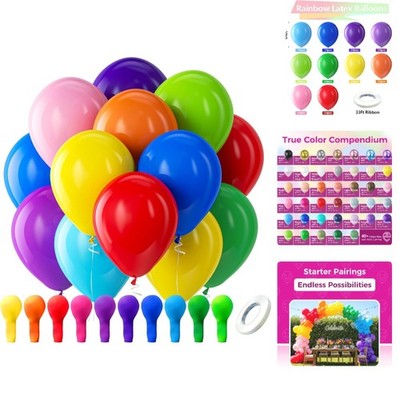 Assorted Rainbow Balloons 100 Pack - Bright 12-Inch Helium Balloons for Events