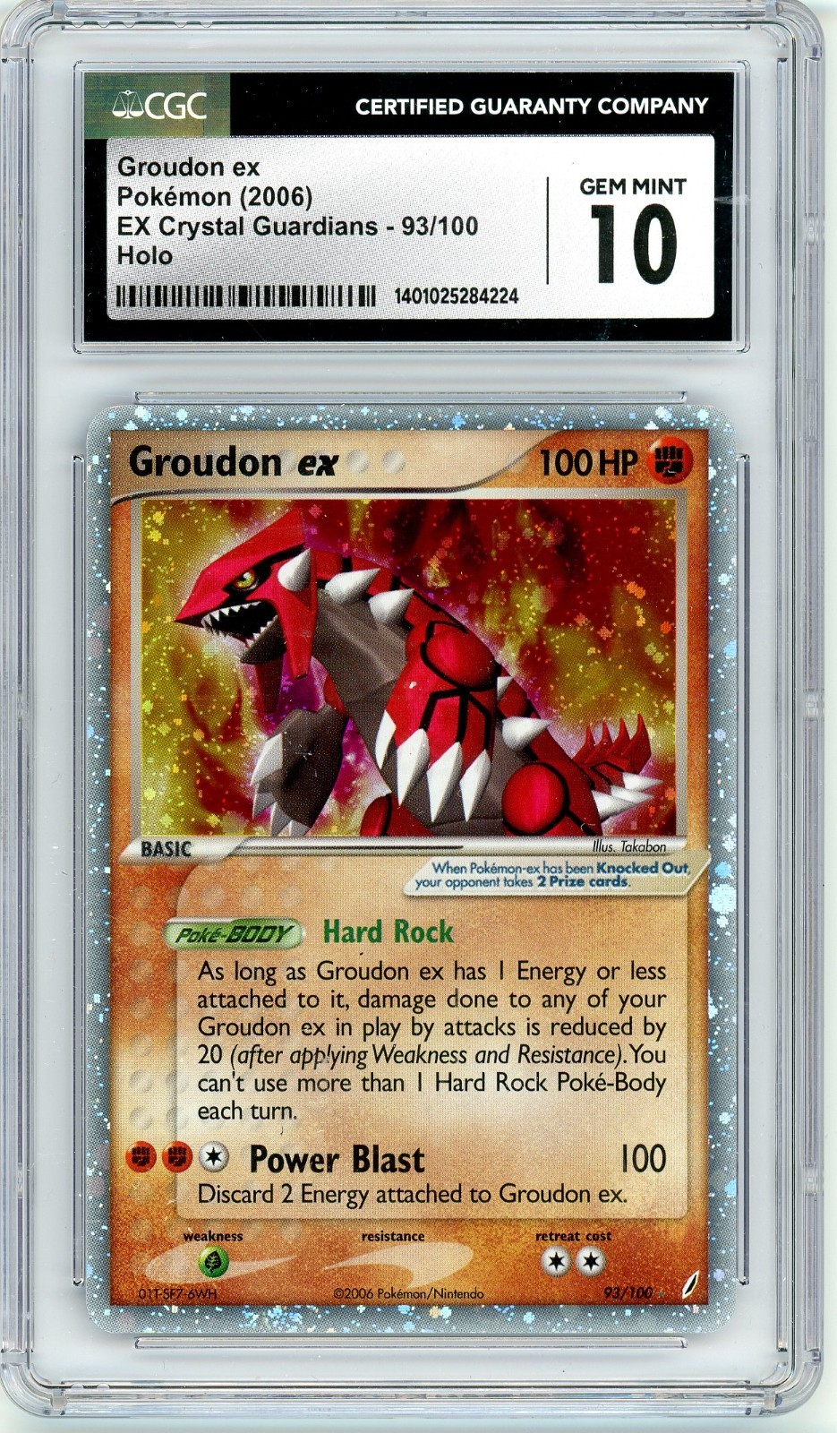 Pokemon Groudon EX #93 EX Crystal Guardians CGC 10 Gem Mint