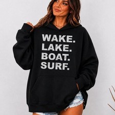 Wake Lake Boat Surf Hoodie Sweatshirt Wakesurf Board Surfer