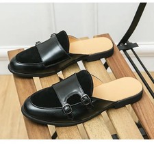 Fashion Men's Slippers Faux Suede Patchwork Slip on Loafers Casual Mules Flats