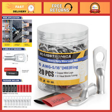 6 AWG Tinned Copper Battery Lugs 5/16" M8 with Heat Shrink Tubing Set