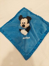 Blue Disney Mickey Mouse Baby Security Plush/Satin Blanket Rattle Crunchy Ears