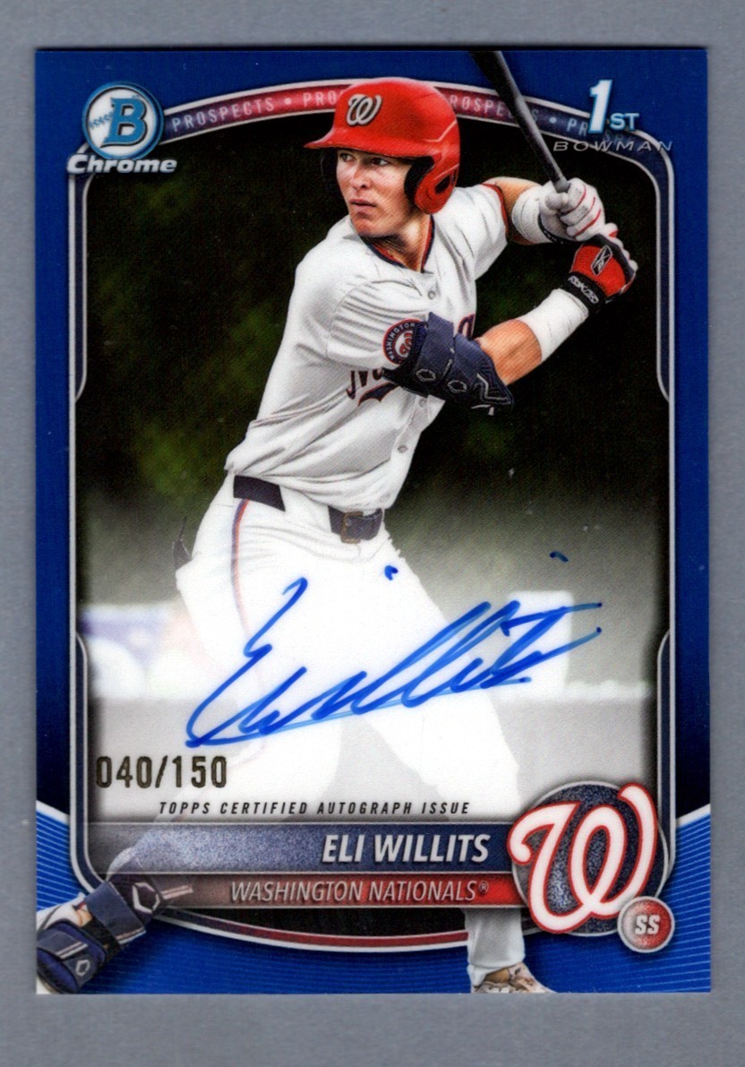 Eli Willits 2025 Bowman Chrome Draft 1st Blue Refractor Signed Auto RC 40/150