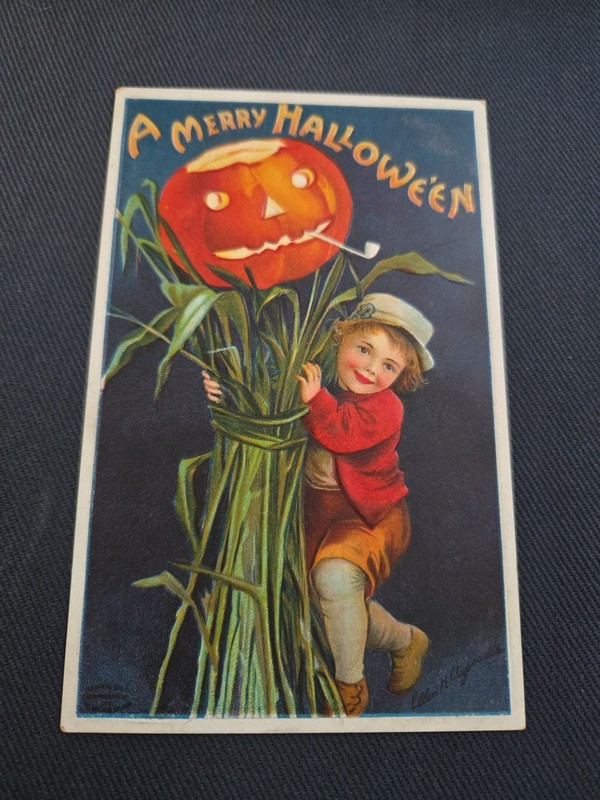 Vintage Ellen Clapsaddle Embossed Halloween Postcard With Jack O Lantern