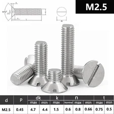 M2.5/2.5mm SLOTTED COUNTERSUNK MACHINE SCREWS A2 STAINLESS STEEL SLOT CSK BOLTS