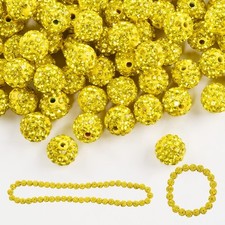 Rhinestone Clay Beads 200pcs 10mm Round Disco Ball Lemon Yellow DIY Jewelry