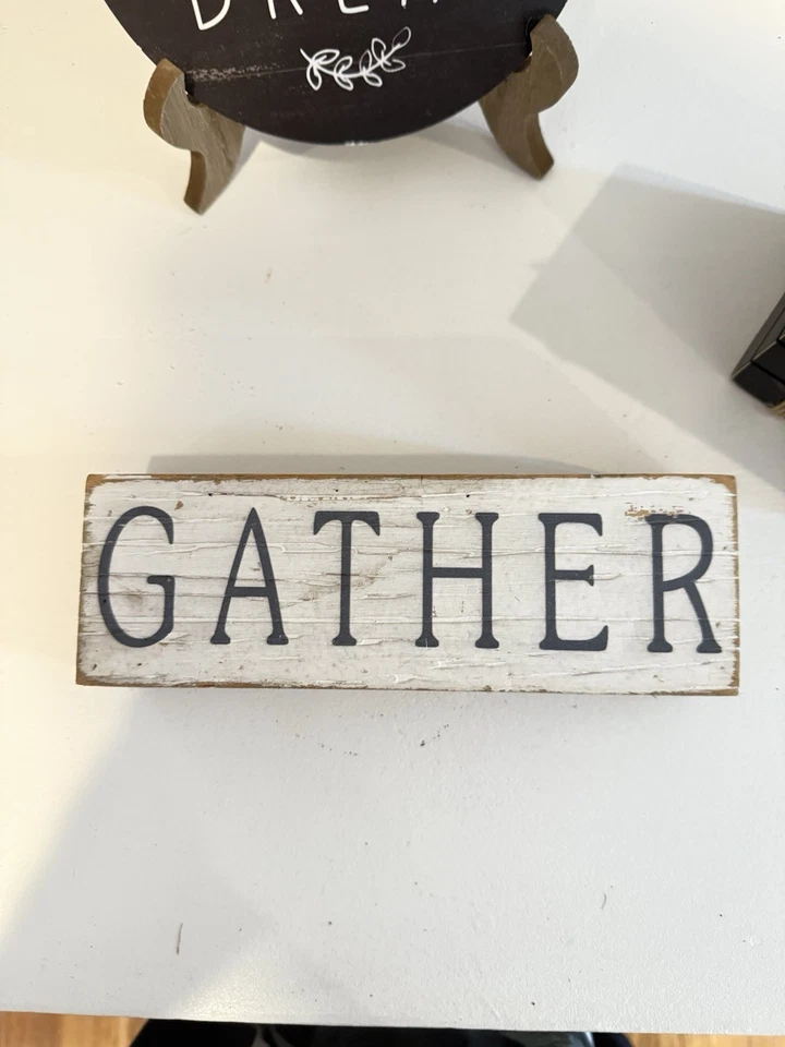 "Gather" Coffee Rustic Wood Block Decor Lot Of 3 - Table Top and Wall Mount - Image 2 of 4