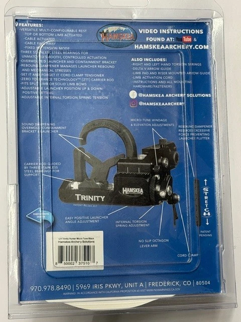 Hamskea Trinity Hunter Pro LH Micro Tune Arrow Rest - Black - New! - Image 2 of 2