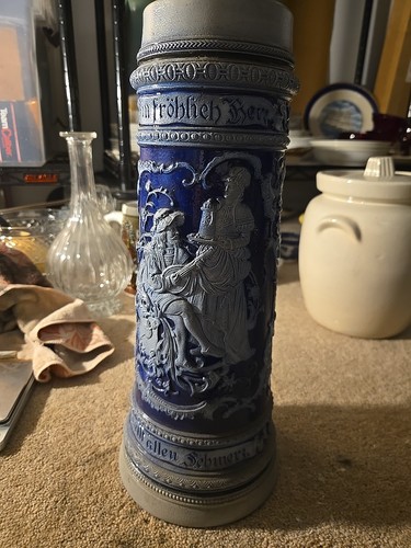 Antique Beer Stein. Germany All Pain / Sorrow Tall 13.5"
