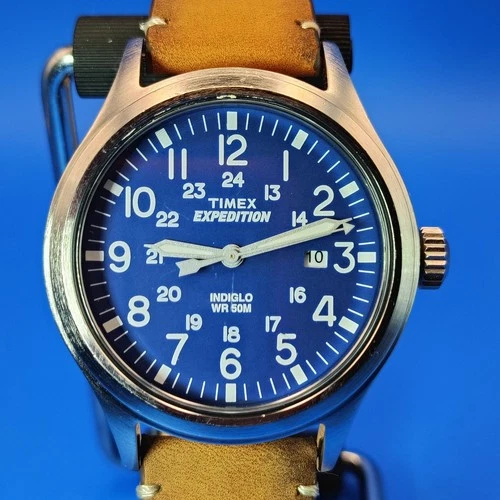 Vintage 2008 Timex Expedition Date 40mm Mens Quartz Watch Leather Size 6-7.75