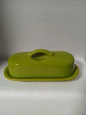 Chantal Full Size Ceramic Covered Butter Dish Avocado Green 8 1/4 Inches