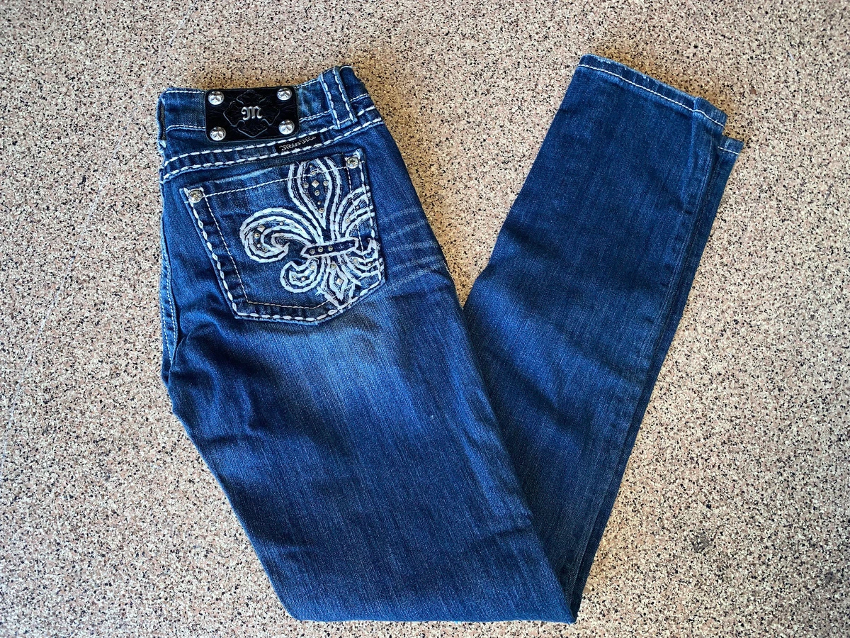 MISS ME Skinny Fleur De Lis Embellished Pocket Jeans Size 27