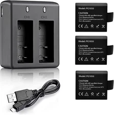 Vvhooy 3X1050 Battery Charger With 3 Batteries For Action Cameras Usb Ports