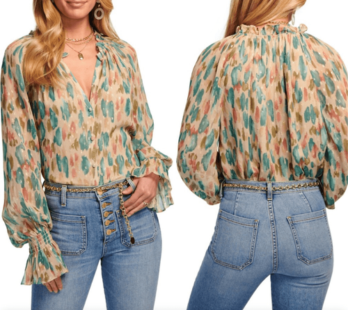 NWOT Ramy Brook Taryn Abstract Print Metallic Dot Flowy Blouse - Picture 14 of 15