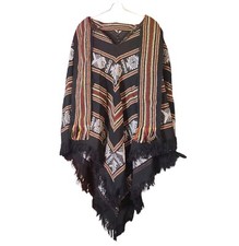 VTG Pancho Shawl Tejidos Diaz Ecuador Cape, One Size Throw Over Poncho Fringe