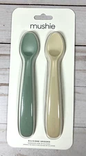 Mushie Silicone Baby Spoons Cambridge Blue Sifting Sands 2-Count