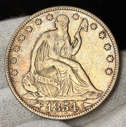 1854-O  Seated Liberty Half Dollar XF++ Arrows Rays Nice Toning