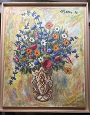 French Postimpressionism Bouquet Flowers Oil Painting Signed TO RESTORE