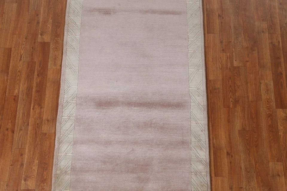 Alfombra pequeña nepalí gruesa con bordes de felpa 3x5 lana anudada a mano alfombra rosa malva Foto 3 de 4