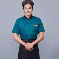 M-5XL Unisex Chef Jacket W/pen Pockets Stand Collar Double Breasted Chef Uniform