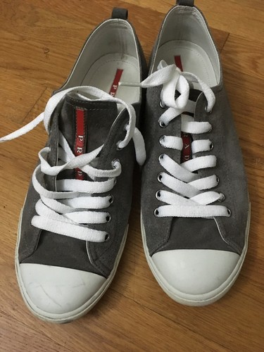 prada grey suede trainers