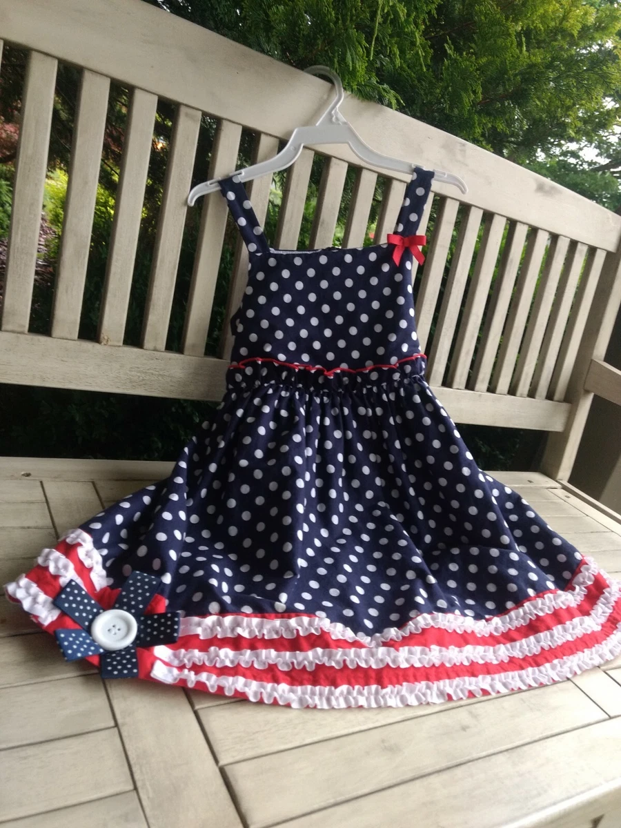 Bonnie Jean Girls Patriotic 4th July Blue Red Bow American Flag Dress 4T