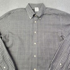 Brooks Brothers Shirt Mens Large Gray Windowpane Regent Button Down Supima