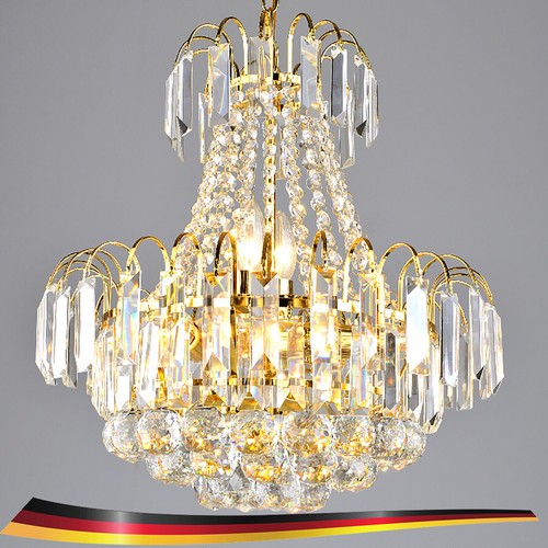 Lampadario cristallo oro luce lusso soggiorno soffitto moderno sospensione - Foto 5 di 11