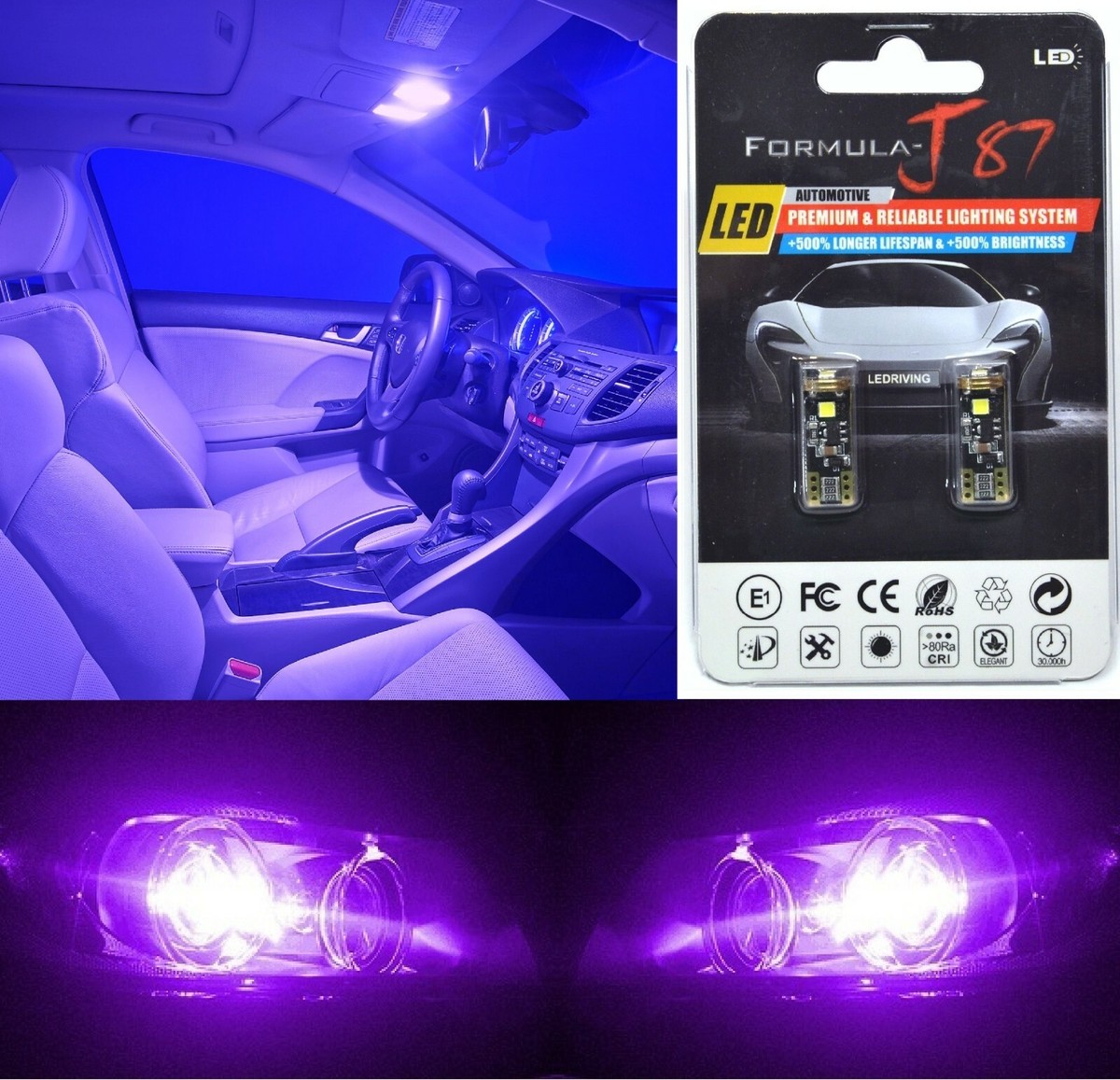 Canbus Error LED Light 168 Purple 12000K Two Bulbs Front