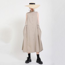 Summer Women Dress New Slimming Cotton Linen Long Button Loose Casual Vest Dress