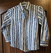 Wrangler Shirt Youth Kids Medium Snap Red White Blue Western Long Sleeve Aztec