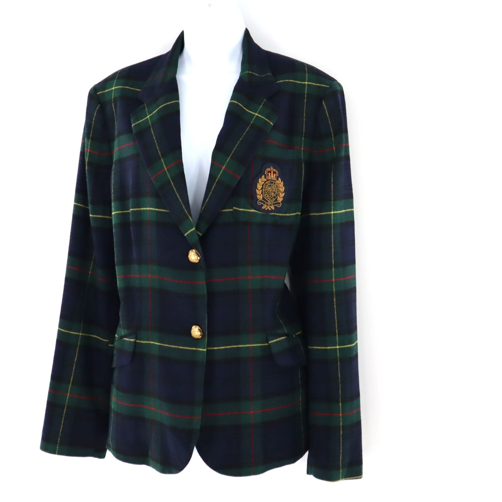 LAUREN RALPH LAUREN Womens Blazer Crest Patch Plaid … Gem