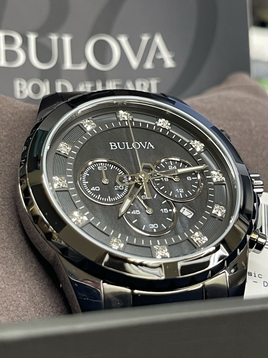$525 Bulova Black Chronograph Diamond Accent Watch 44mm $525 Bulova Black Chronograph Diamond Accent Watch 44mm
