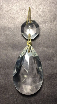 New 1 1/2" (38mm) Clear Glass Pendalogue Prism, Brass Pin Chandelier Lamp #PR090